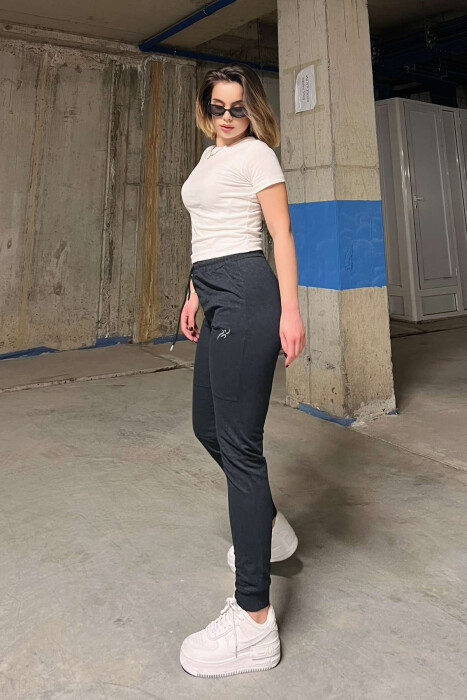 SMALL LOGO SIMPLE WOMEN SWEATPANTS DARK GREY/GEE - 5