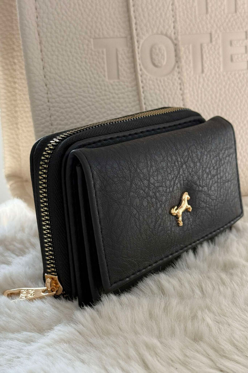 SMALL LOGO SIMPLE WOMEN WALLET BLACK/ E ZEZE - 1