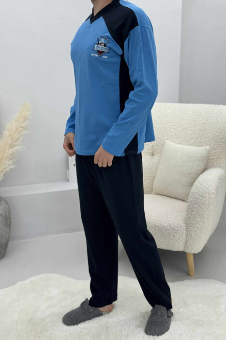 SMALL LOGO SWEATSHIRT+SWEATPANTS MEN PYJAMAS BLUE/BLU - 3