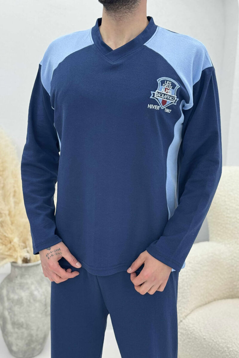 SMALL LOGO SWEATSHIRT+SWEATPANTS MEN PYJAMAS DARK BLUE/BEE - 2