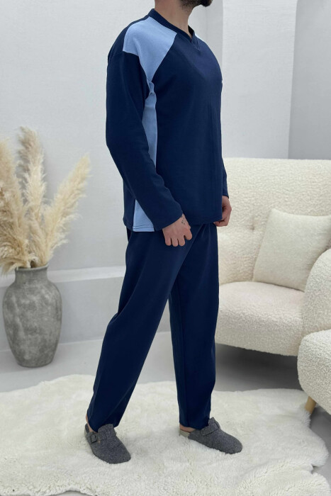 SMALL LOGO SWEATSHIRT+SWEATPANTS MEN PYJAMAS DARK BLUE/BEE - 3