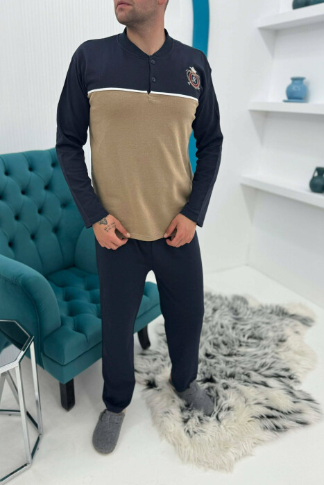 SMALL LOGO SWEATSHIRT+TROUSERS MEN PYJAMAS BLUE-BEIGE/BLBZH 