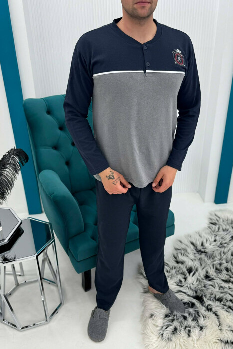 SMALL LOGO SWEATSHIRT+TROUSERS MEN PYJAMAS GREY-BLUE/ GRBL - 2