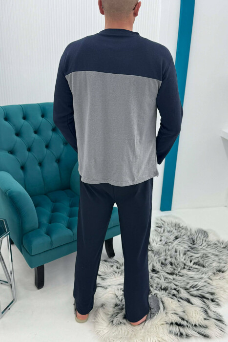 SMALL LOGO SWEATSHIRT+TROUSERS MEN PYJAMAS GREY-BLUE/ GRBL - 4