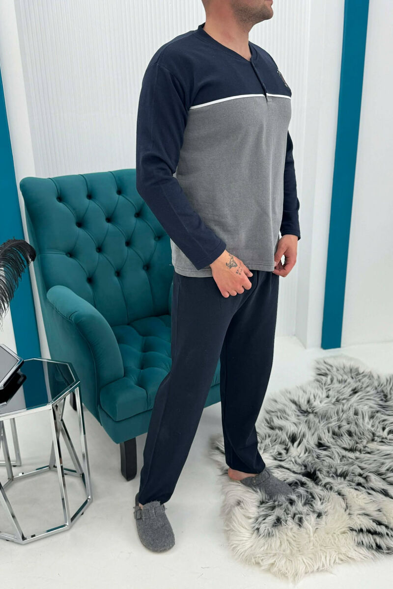 SMALL LOGO SWEATSHIRT+TROUSERS MEN PYJAMAS GREY-BLUE/ GRBL - 3