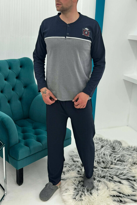 PIZHAME BLUZE ME LOGO TË THJESHTE+TUTA PER MESHKUJ NE NGJYRE GRI ME BLU 