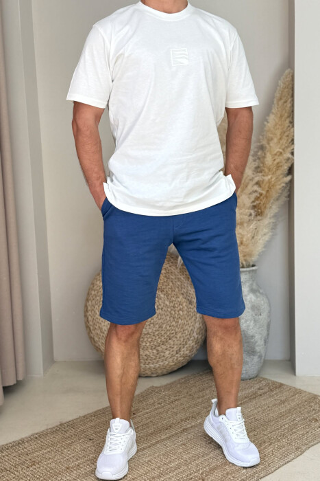 SMALL LOGO T-SHIRT+SHORTS MEN SET WHITE-BLUE/BABL - 
