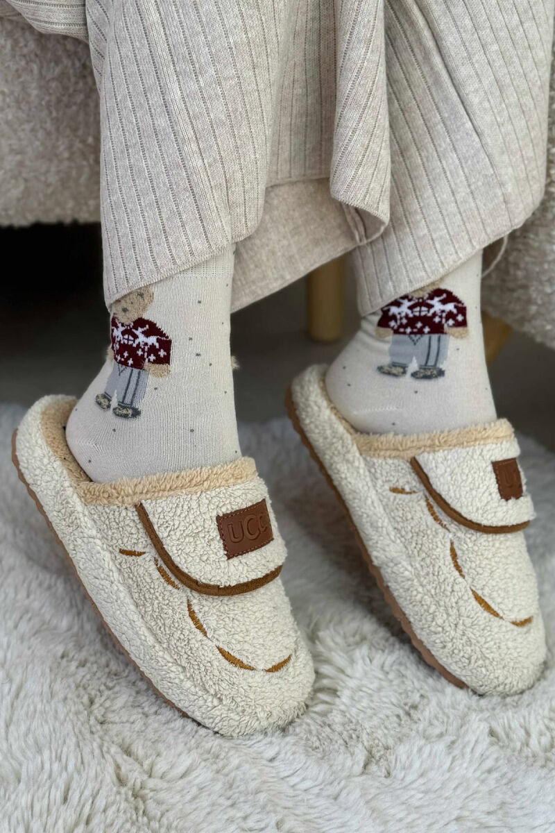 SMALL LOGO TEDDY WOMEN SLIPPERS CREAM/KREM - 5