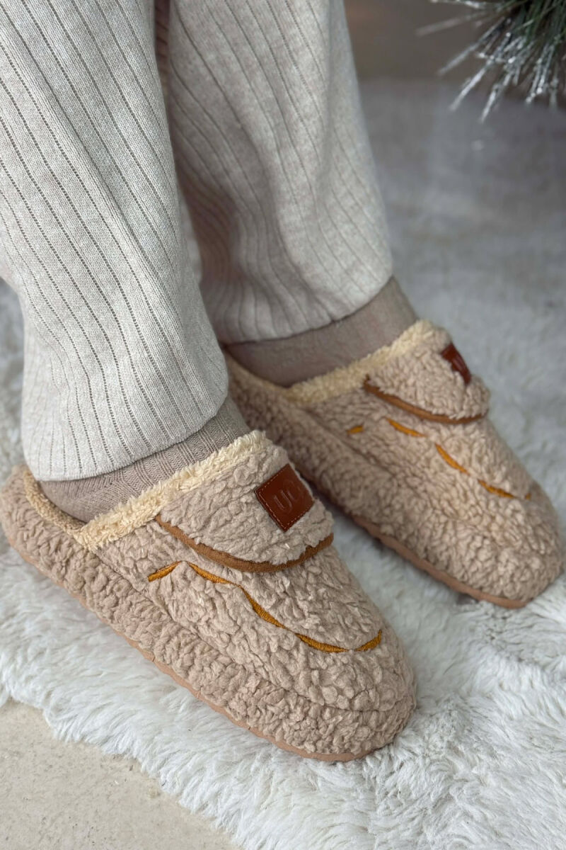 SMALL LOGO TEDDY WOMEN SLIPPERS DARK BEIGE/BEZHE ERRET - 1