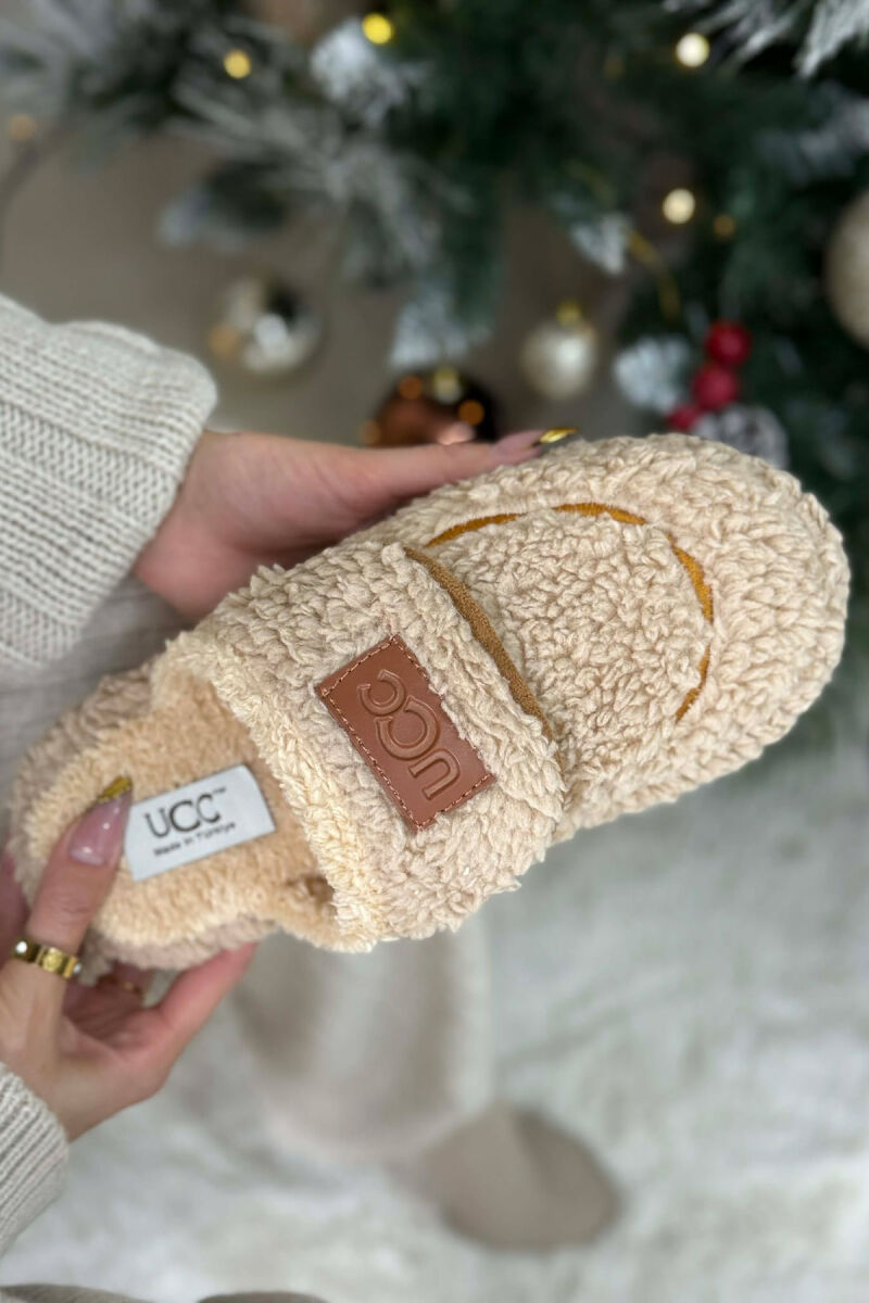 SMALL LOGO TEDDY WOMEN SLIPPERS DARK BEIGE/BEZHE ERRET - 5