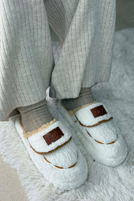 SMALL LOGO TEDDY WOMEN SLIPPERS WHITE-E BARDHE - 6