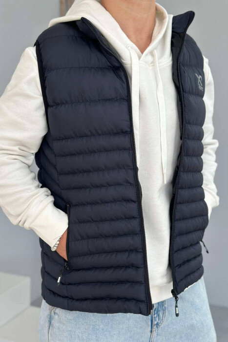 SMALL STAMP POCKET MEN VEST IN DARK BLUE COLOR - 2