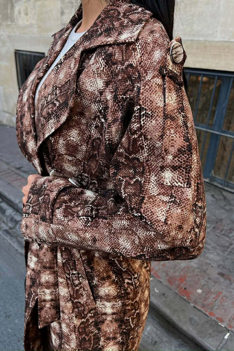 SNAKE DESIGN BELT DETAIL WOMEN TRENCH COAT BROWN/KAFE - 4