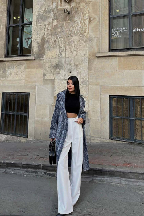 SNAKE DESIGN BELT DETAIL WOMEN TRENCH COAT GREY/GRI - 3