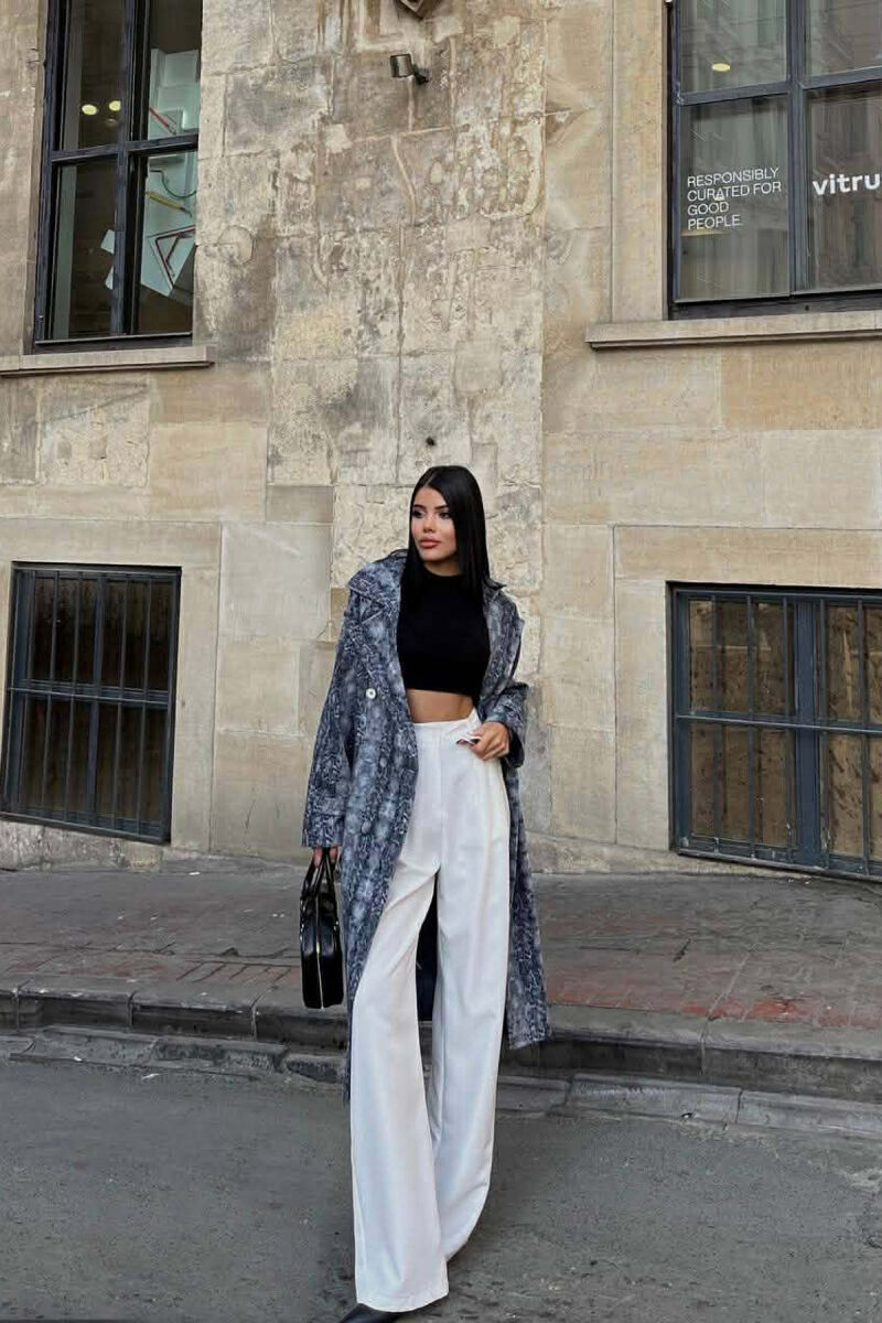 SNAKE DESIGN BELT DETAIL WOMEN TRENCH COAT GREY/GRI - 3