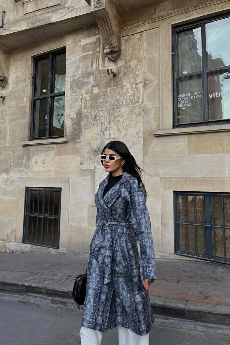 SNAKE DESIGN BELT DETAIL WOMEN TRENCH COAT GREY/GRI - 6