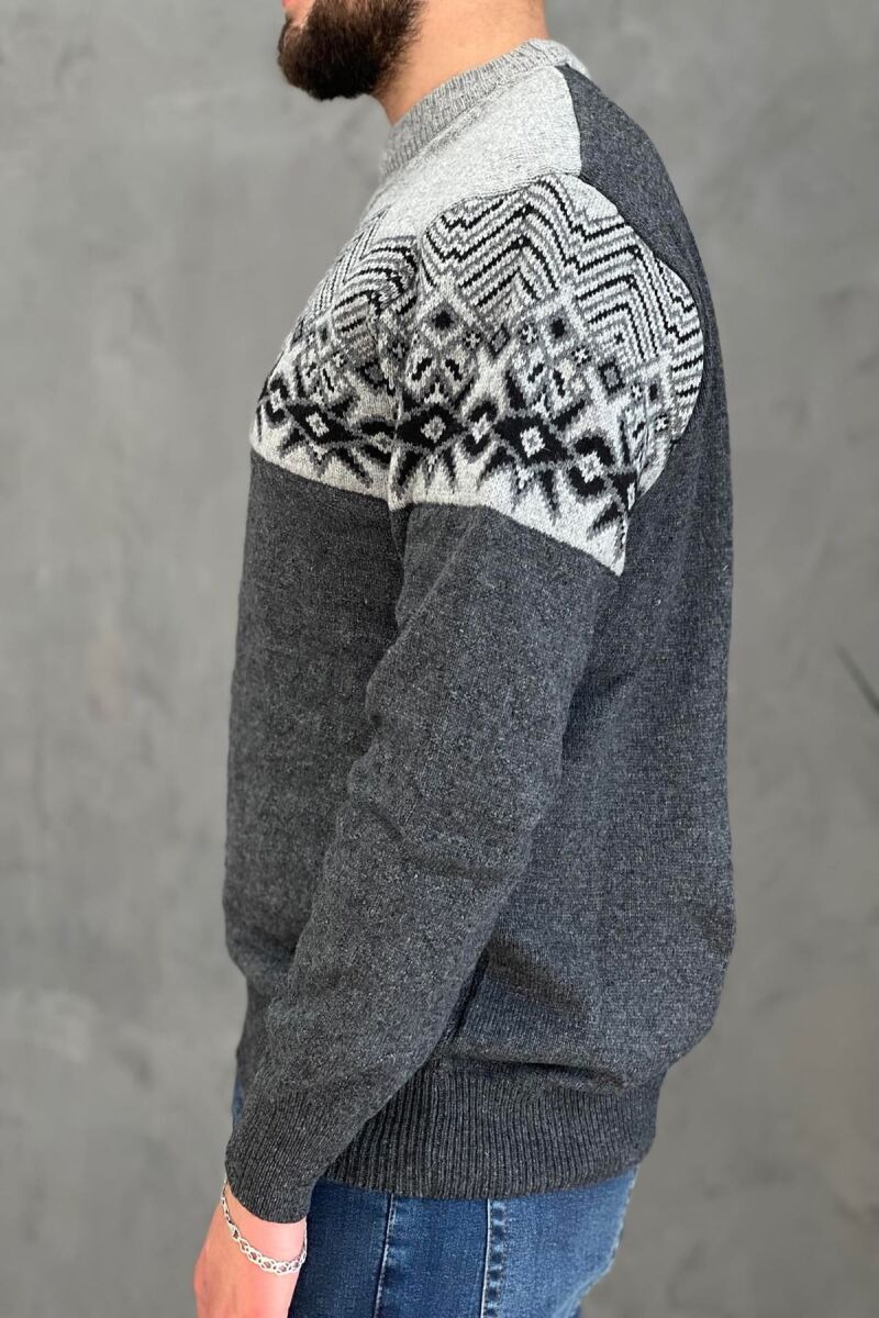 SNOWFLAKE DESIGN TWO COLORS MAN SWEATER DARK GREY/GEE - 2