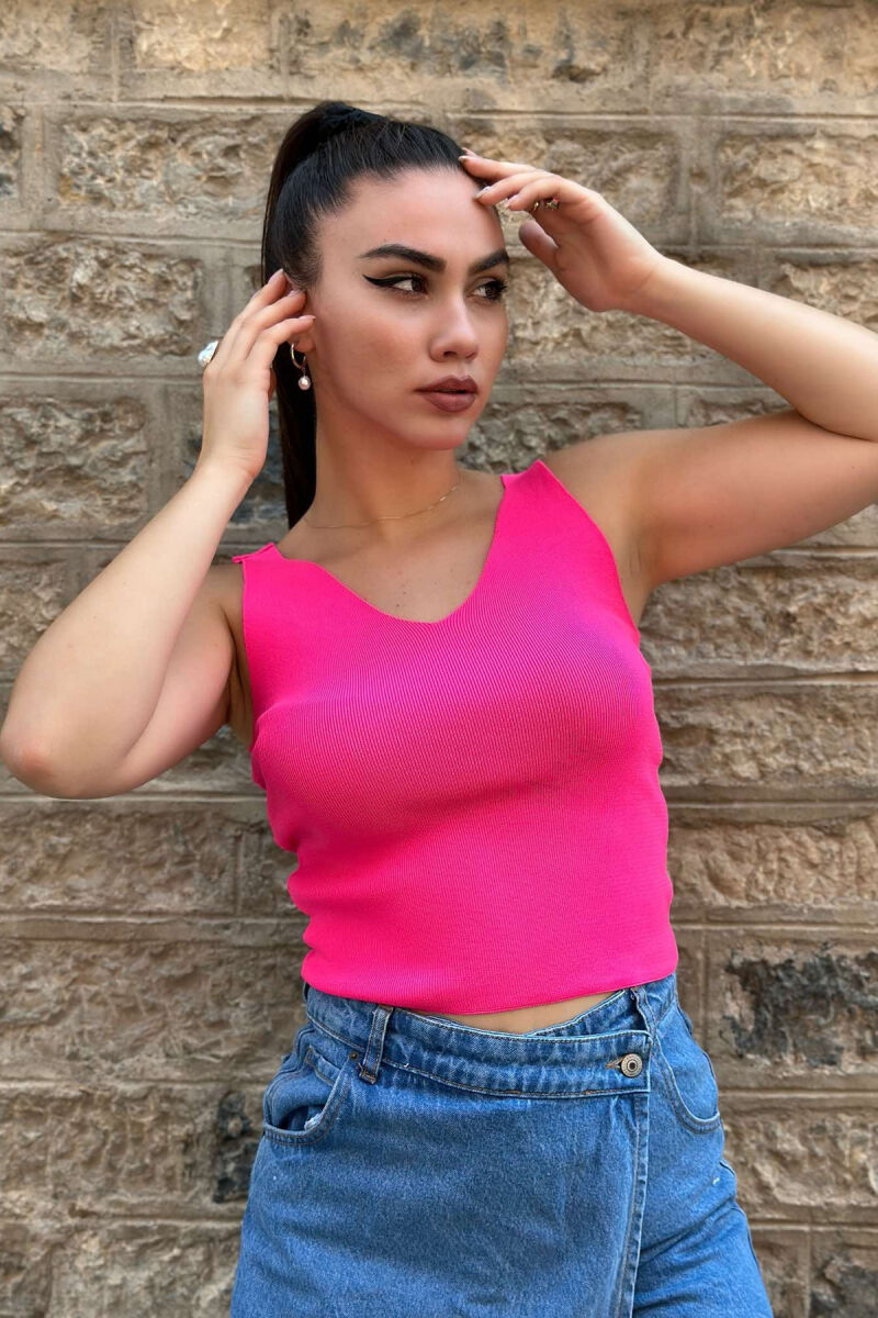 SOFT MATERIAL V-NECK WOMAN TOP FUCHSIA/CIKLAMI - 1