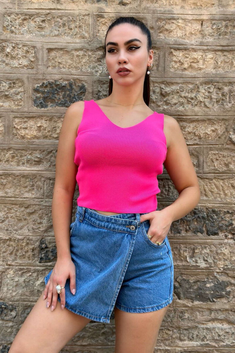 SOFT MATERIAL V-NECK WOMAN TOP FUCHSIA/CIKLAMI - 2