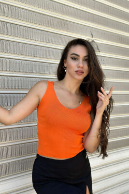 SOFT MATERIAL V-NECK WOMAN TOP ORANGE/PORTOKALLI - KLAUDIO FASHION
