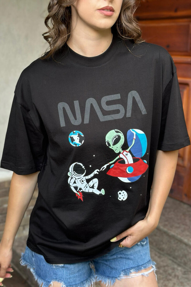 SPACE DESIGN COTTON WOMEN T-SHIRT BLACK/ E ZEZE - 2