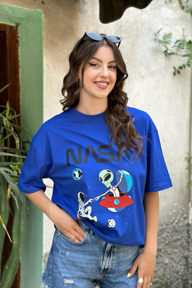 SPACE DESIGN COTTON WOMEN T-SHIRT BLUE/BLU - 1