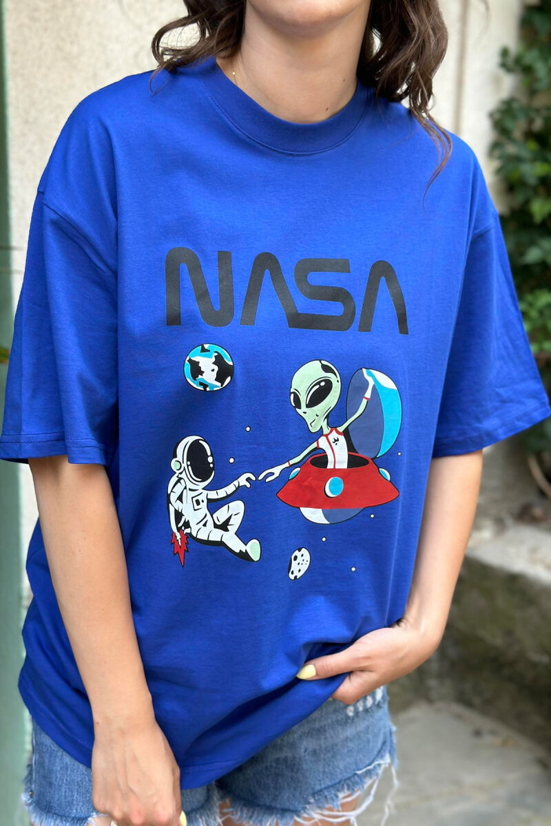 SPACE DESIGN COTTON WOMEN T-SHIRT BLUE/BLU - 2