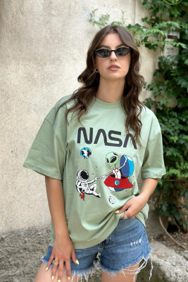 SPACE DESIGN COTTON WOMEN T-SHIRT MINT/MENTE 