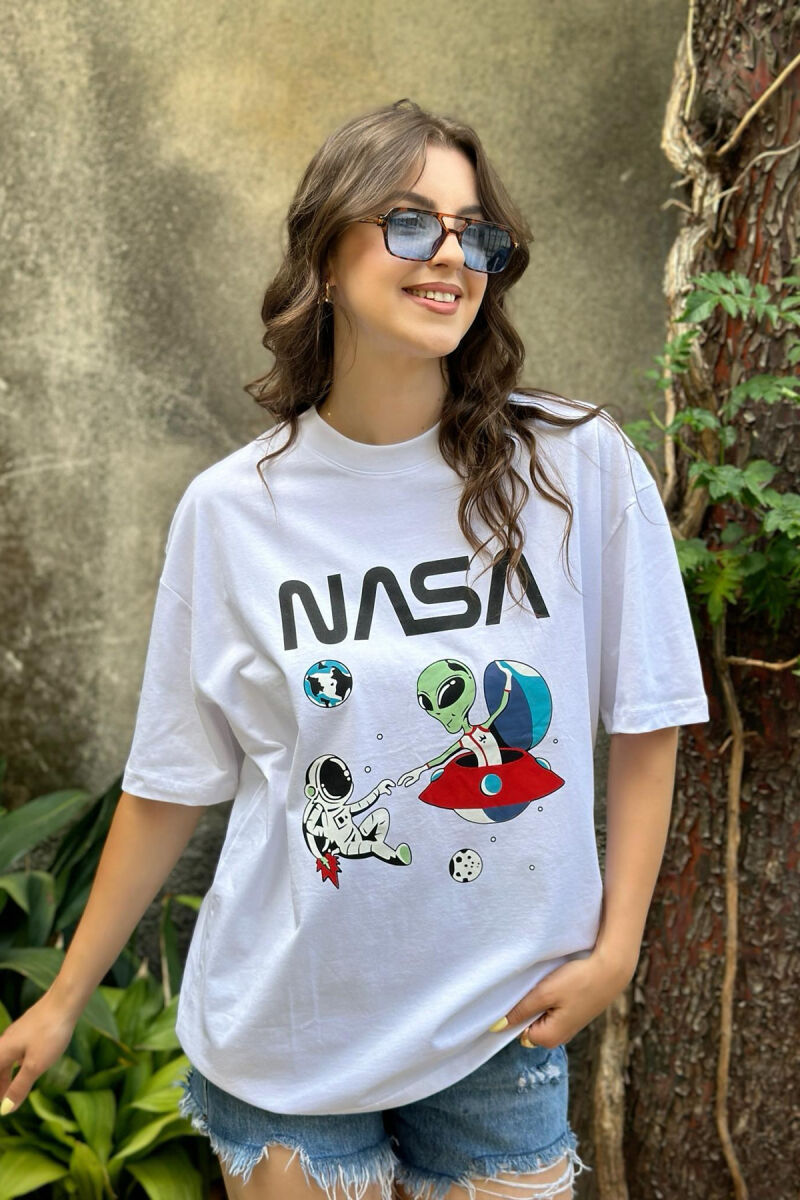 SPACE DESIGN COTTON WOMEN T-SHIRT WHITE-E BARDHE - 1