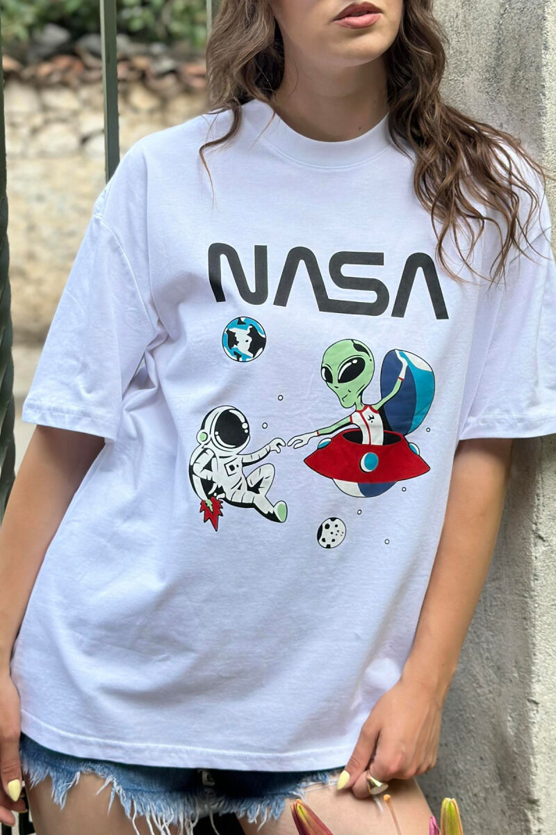 SPACE DESIGN COTTON WOMEN T-SHIRT WHITE-E BARDHE - 3