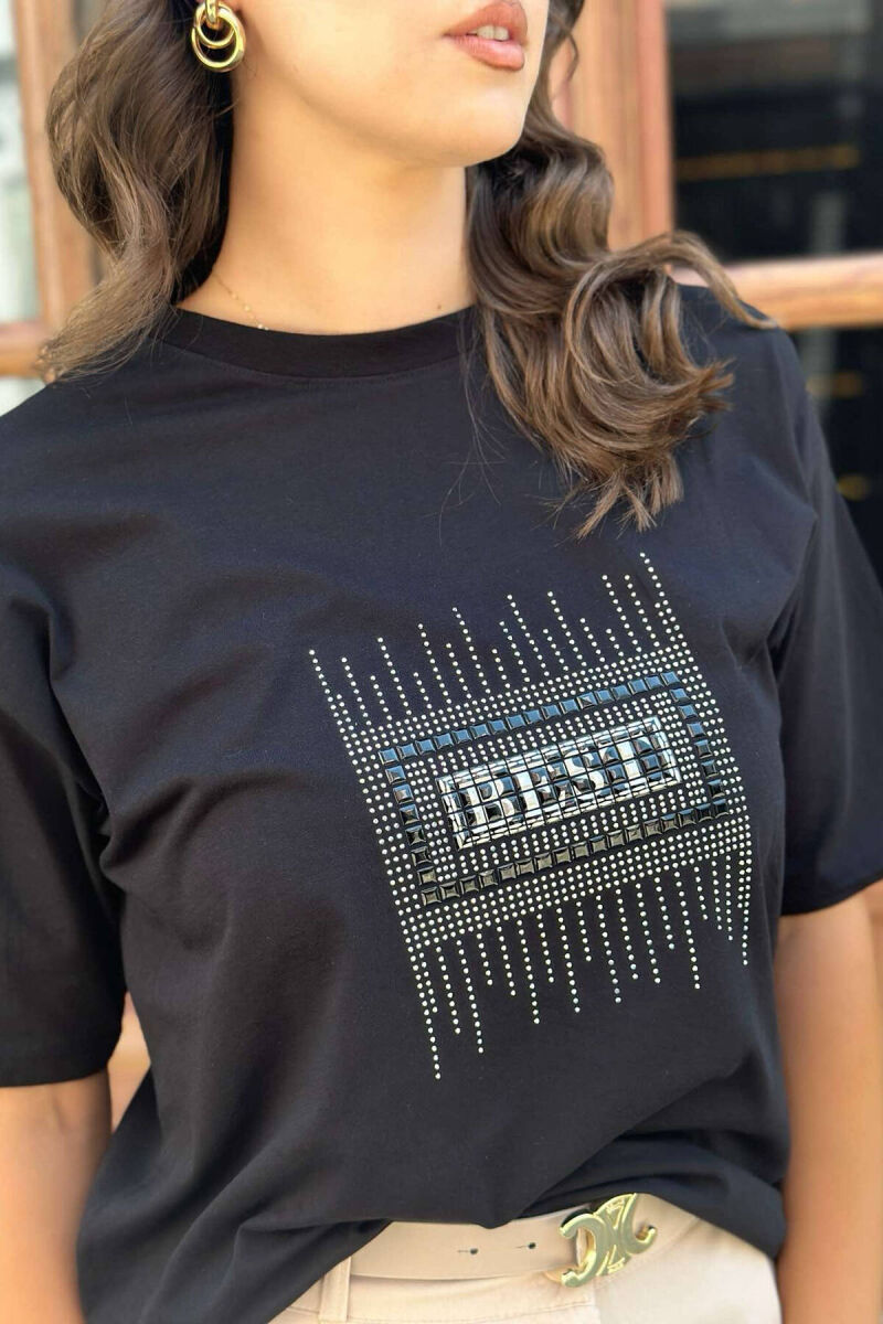 SPARKLING FRONT DESIGN WOMEN T-SHIRT BLACK/ E ZEZE - 2