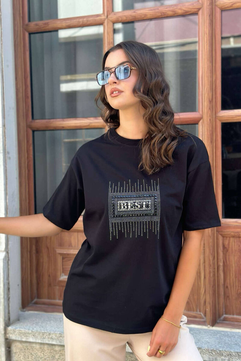 SPARKLING FRONT DESIGN WOMEN T-SHIRT BLACK/ E ZEZE - 3
