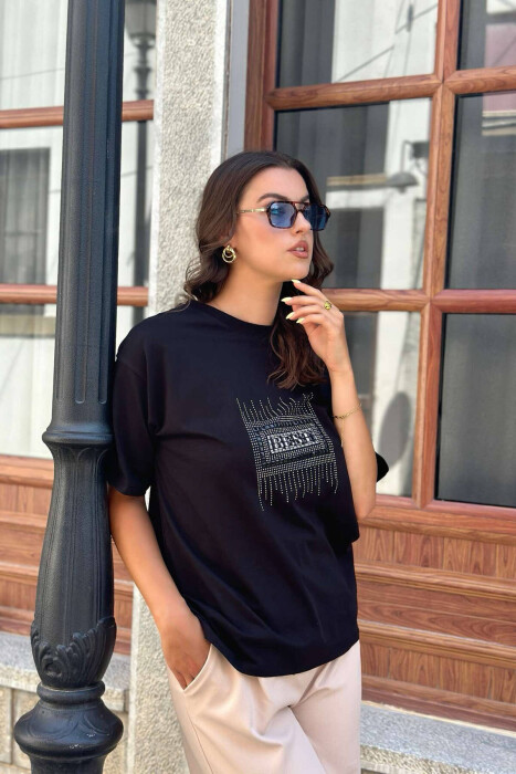 SPARKLING FRONT DESIGN WOMEN T-SHIRT BLACK/ E ZEZE 