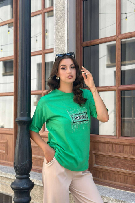 SPARKLING FRONT DESIGN WOMEN T-SHIRT GREEN/JESHILE 