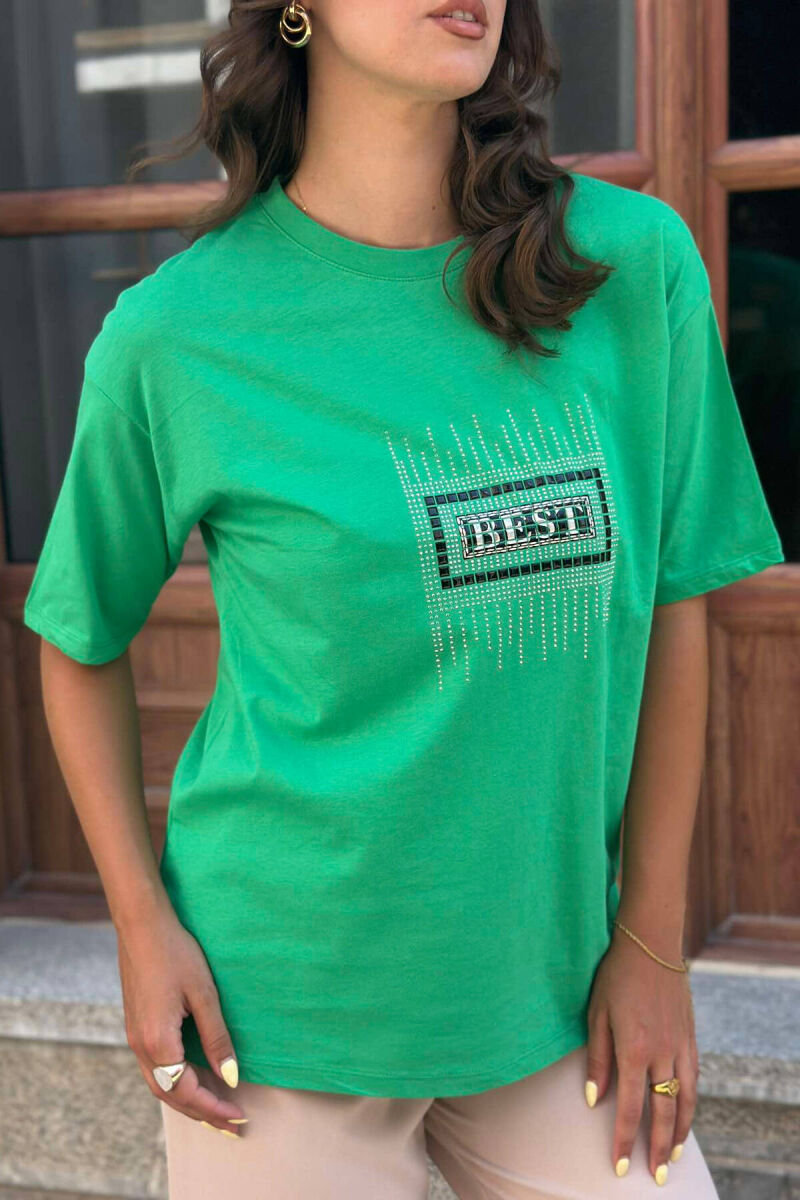 SPARKLING FRONT DESIGN WOMEN T-SHIRT GREEN/JESHILE - 2