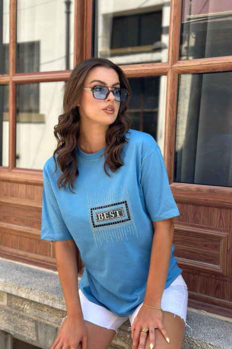 SPARKLING FRONT DESIGN WOMEN T-SHIRT LIGHTBLUE/BZ - 1