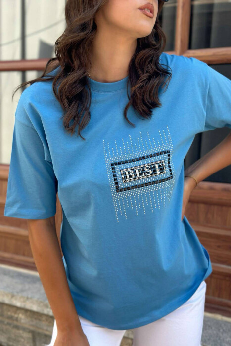 SPARKLING FRONT DESIGN WOMEN T-SHIRT LIGHTBLUE/BZ - 2