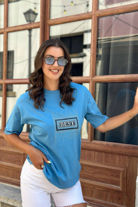 SPARKLING FRONT DESIGN WOMEN T-SHIRT LIGHTBLUE/BZ - 3
