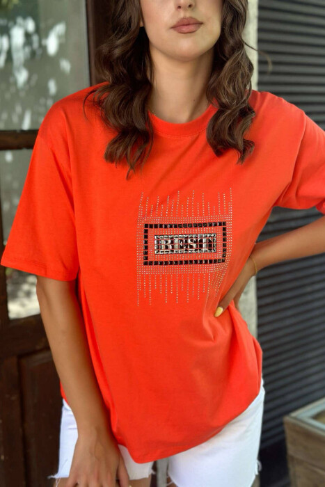 SPARKLING FRONT DESIGN WOMEN T-SHIRT ORANGE/PORTOKALLI - 3