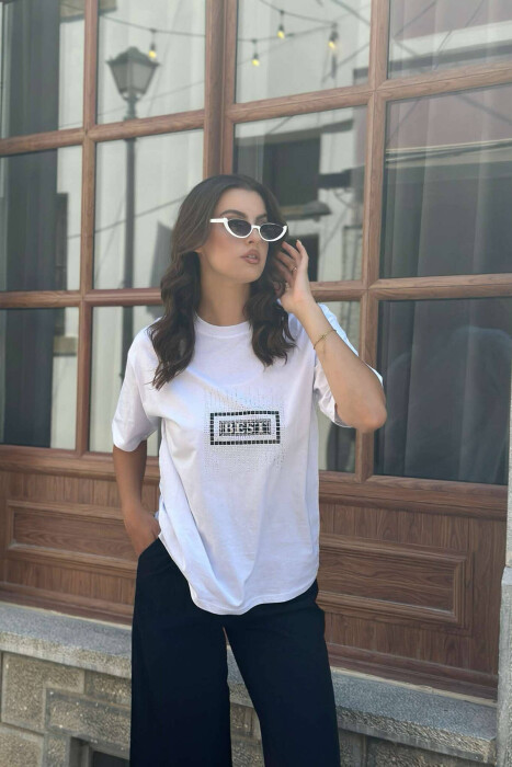 SPARKLING FRONT DESIGN WOMEN T-SHIRT WHITE-E BARDHE - 2