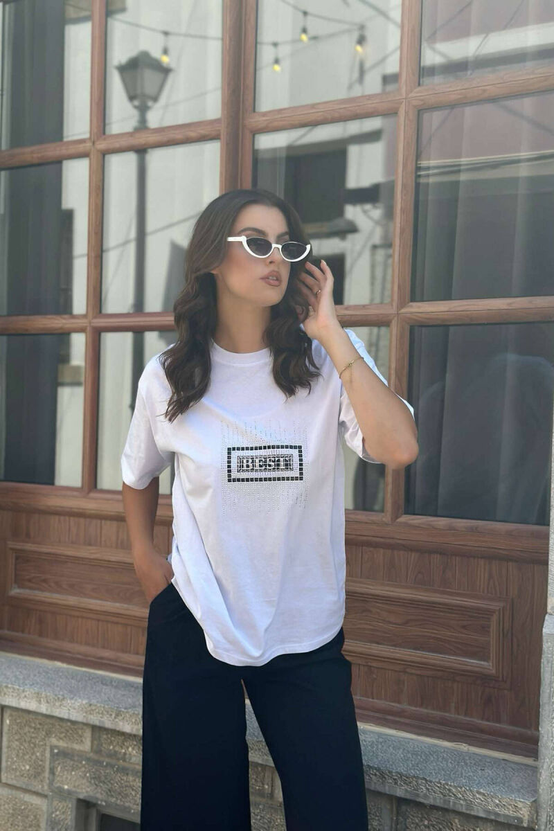 SPARKLING FRONT DESIGN WOMEN T-SHIRT WHITE-E BARDHE - 2
