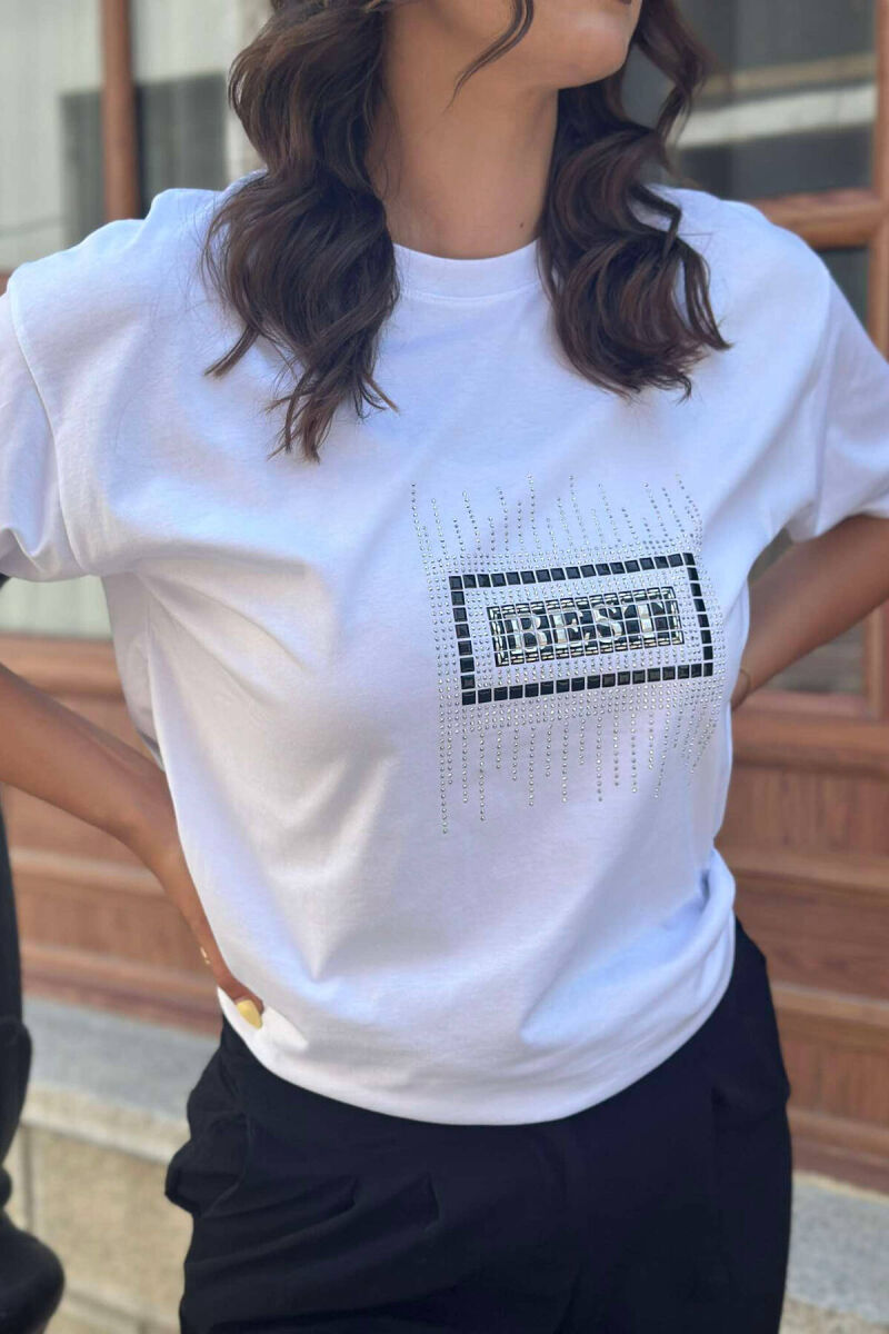 SPARKLING FRONT DESIGN WOMEN T-SHIRT WHITE-E BARDHE - 3