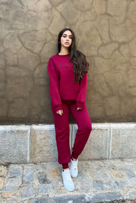 SPORT WOMEN SET WITH WRITINGS BURGUNDY/VISHNJE 