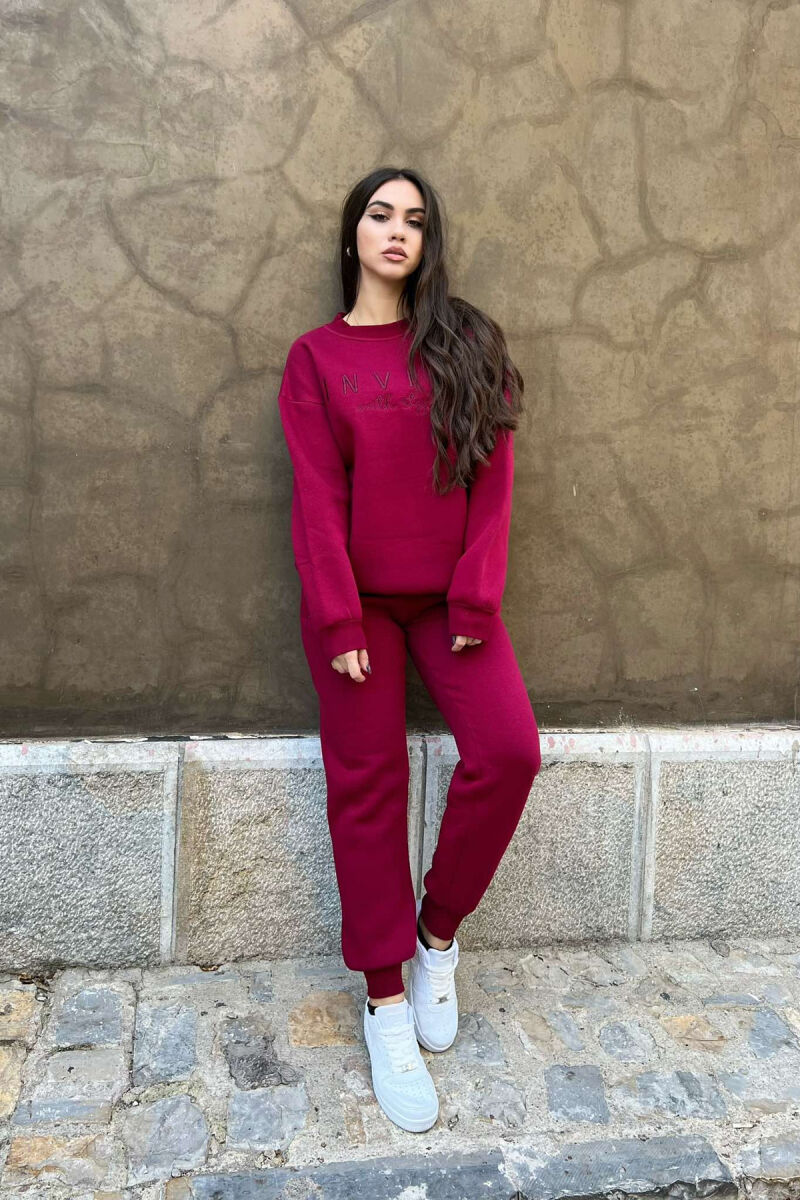 SPORT WOMEN SET WITH WRITINGS BURGUNDY/VISHNJE - 1