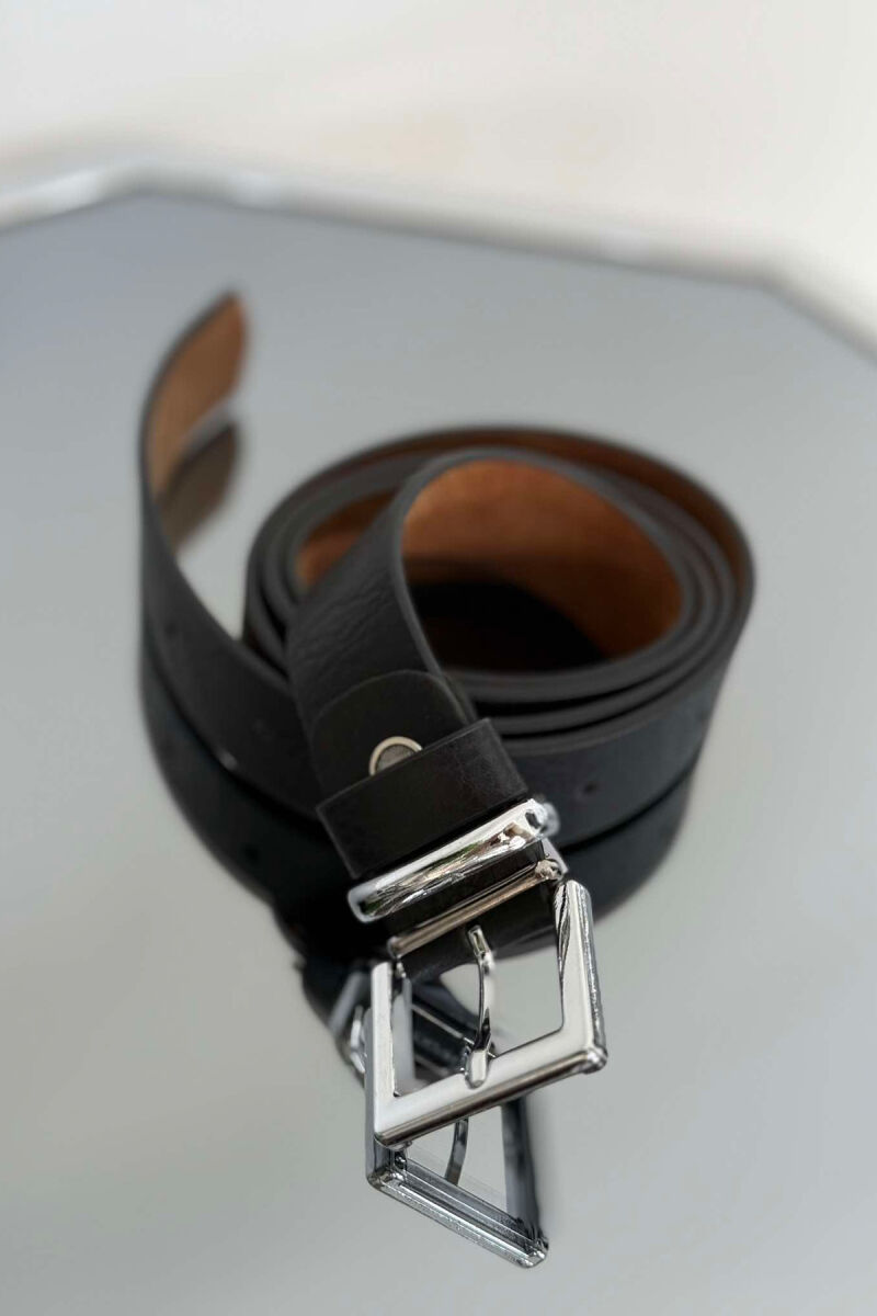 SQUARE BUCKLE ONE COLOR LEATHER WOMEN BELT BLACK+SILVER/ZEZE+ARGJEND - 2