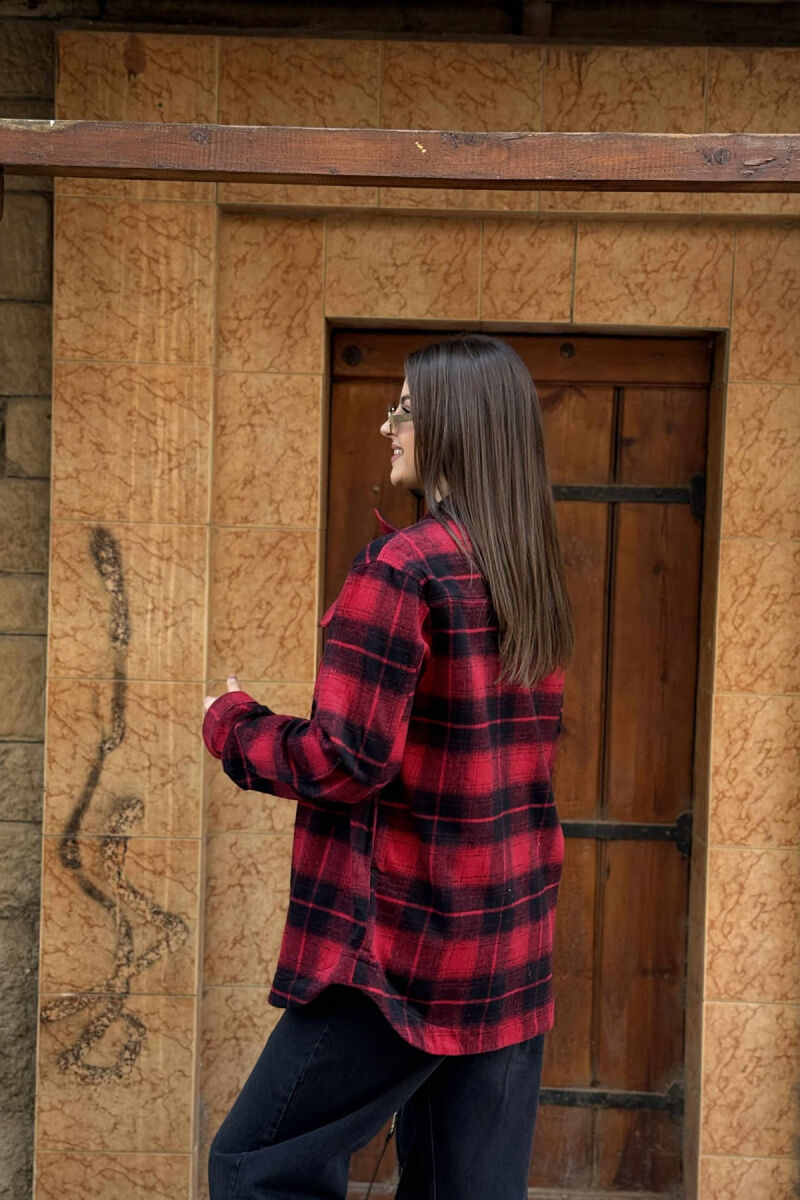 SQUARE DESIGN BUTTONED SIMPLE WOMEN JACKET RED/E KUQE - 4