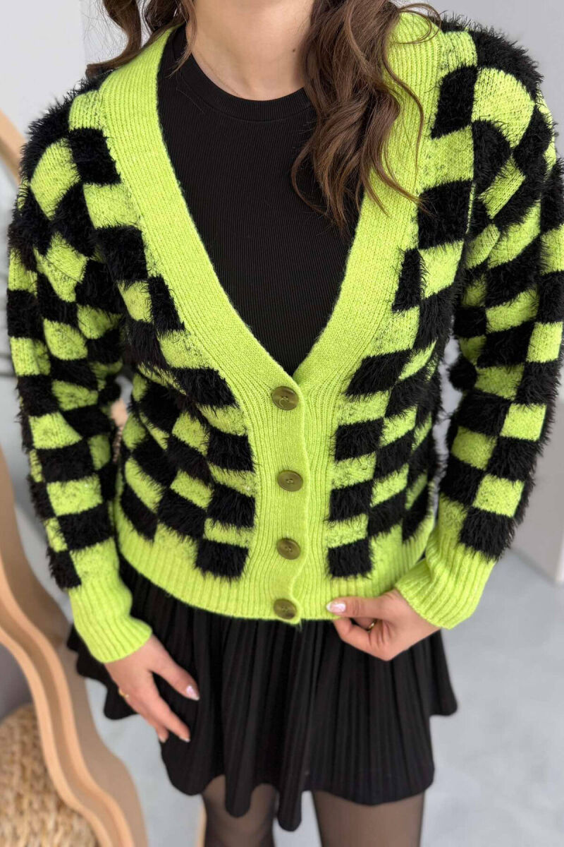SQUARE DESIGN KNITTED WOMEN CARDIGAN LIGHT GREEN/JEZB - 2