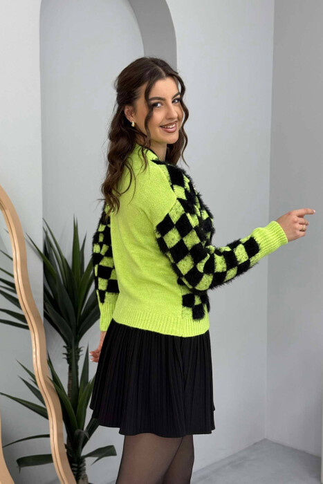 SQUARE DESIGN KNITTED WOMEN CARDIGAN LIGHT GREEN/JEZB - 3
