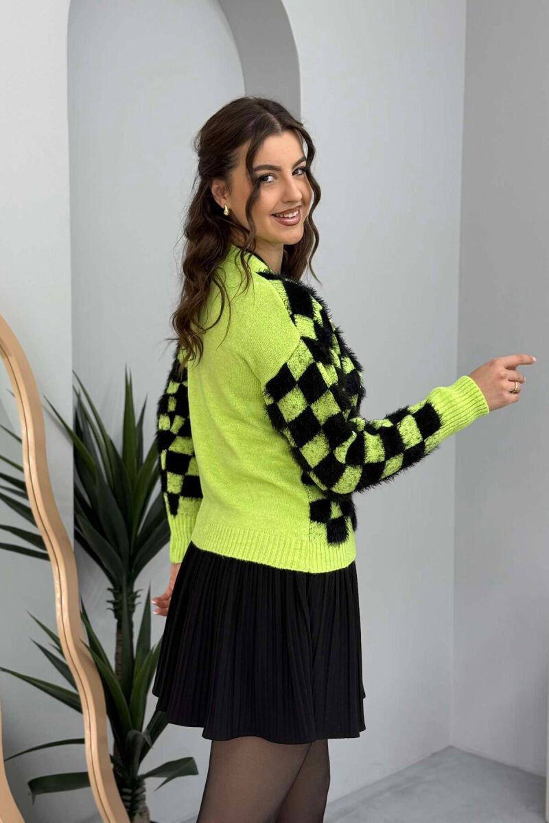 SQUARE DESIGN KNITTED WOMEN CARDIGAN LIGHT GREEN/JEZB - 3