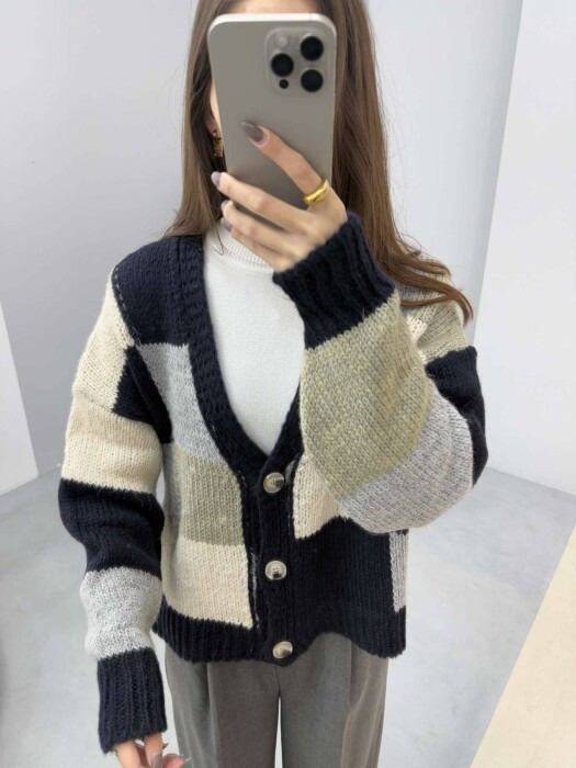 SQUARE DESIGN KNITTED WOMEN CARDIGAN MULTIPLE/SHNGJ - 2